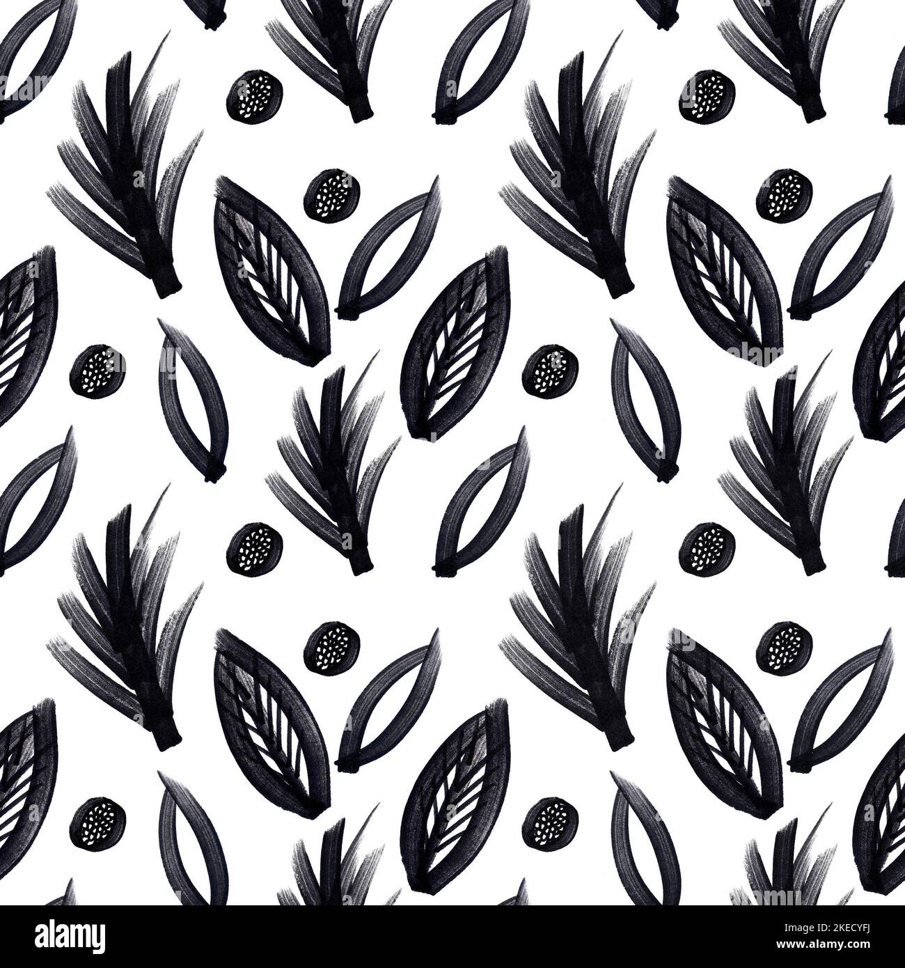 Hand drawn black and white seamless pattern with floral motifs Stock ...