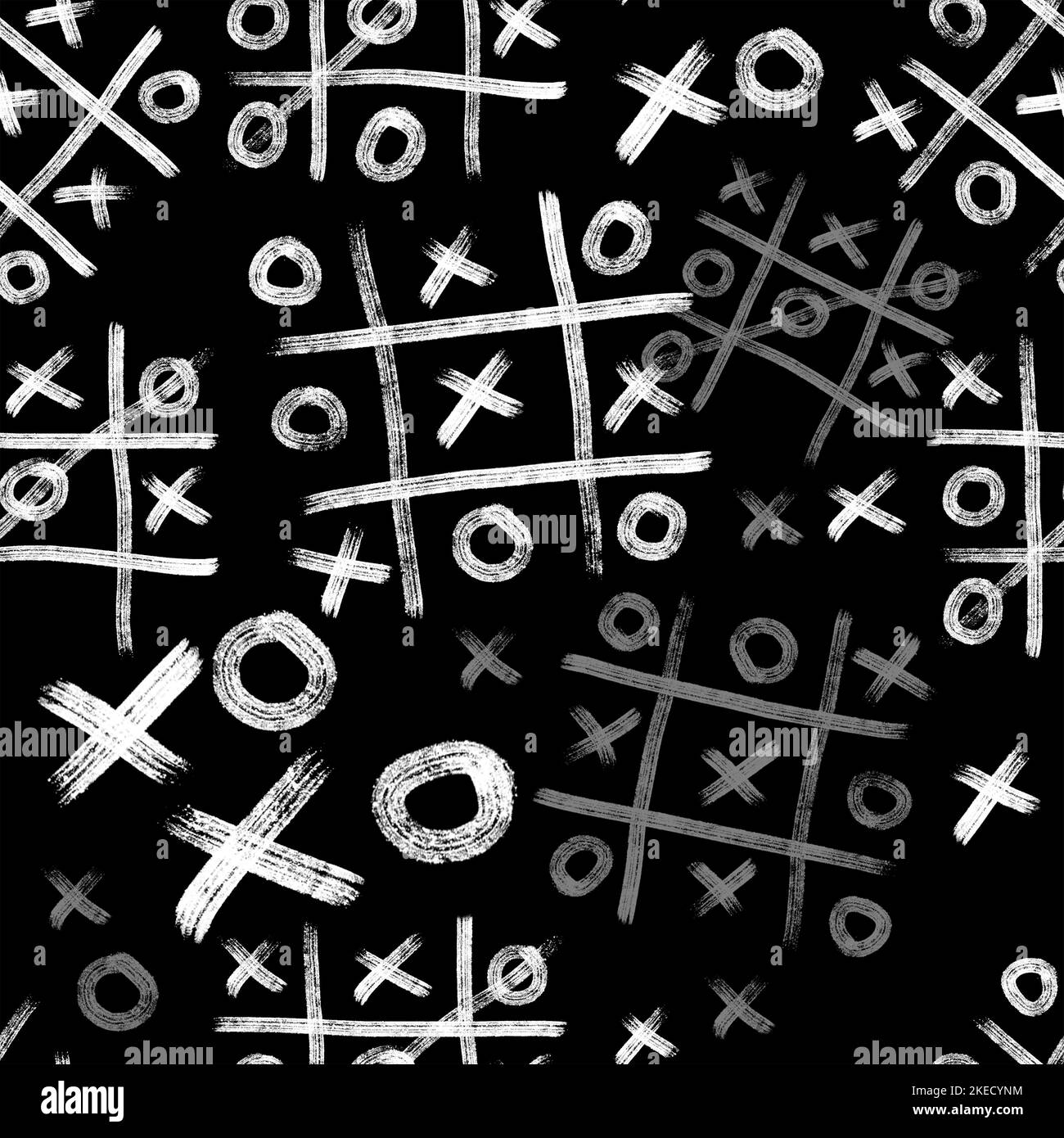 Seamless pattern with doodles on blackboard. Noughts and crosses game, tic-tac-toe. Stock Photo