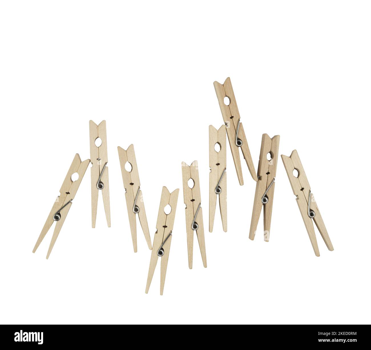 Some wooden clothespins on a transparent background Stock Photo