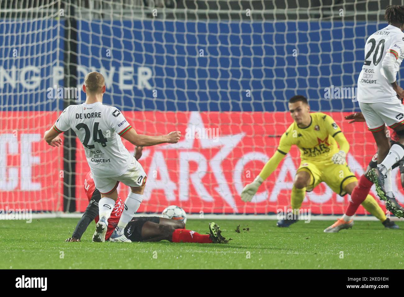 OHL's Casper De Norre scores a goal during a soccer match between Oud