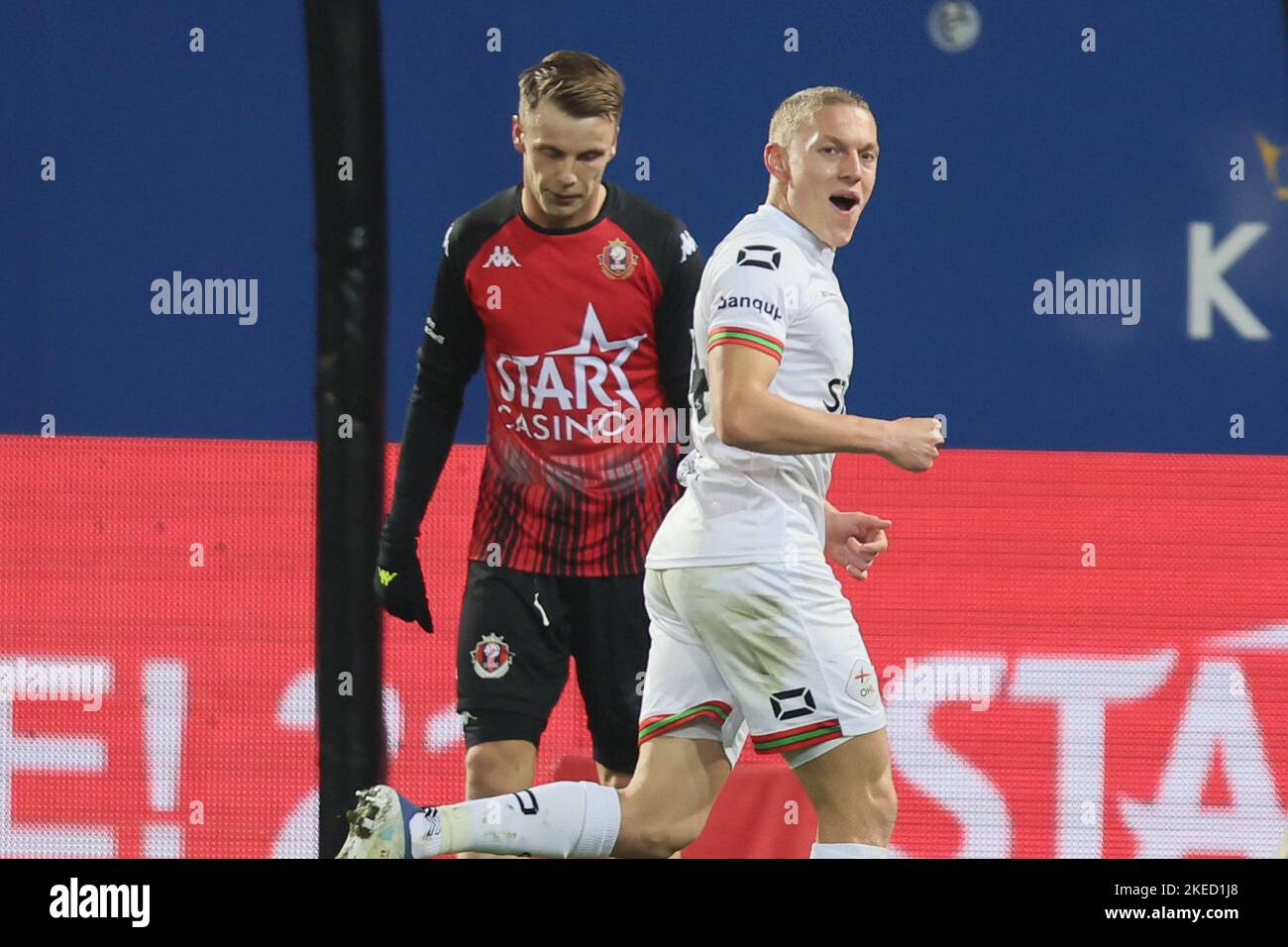OHL's Casper De Norre celebrates after scoring during a soccer match