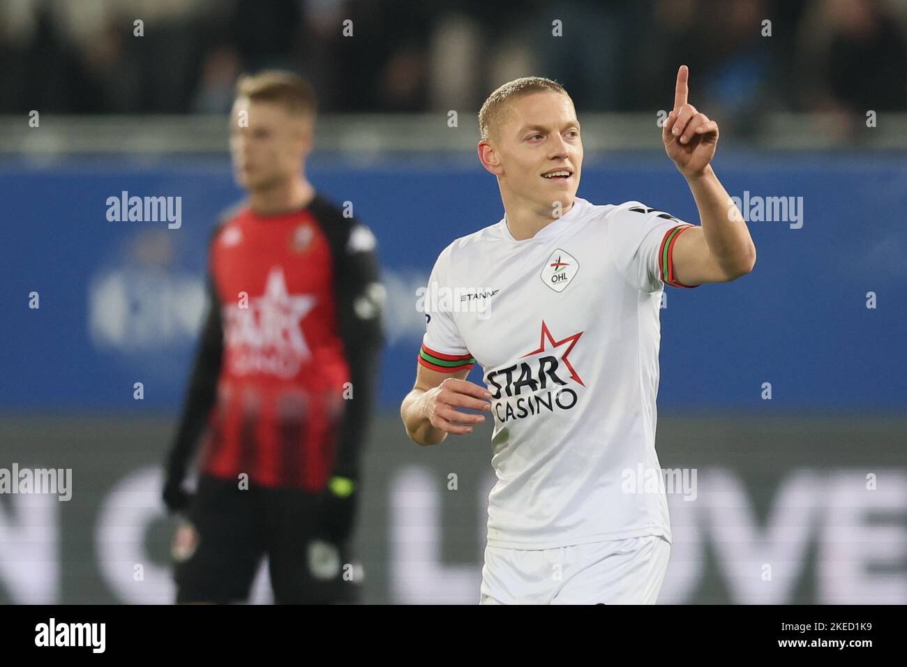OHL's Casper De Norre celebrates after scoring during a soccer match