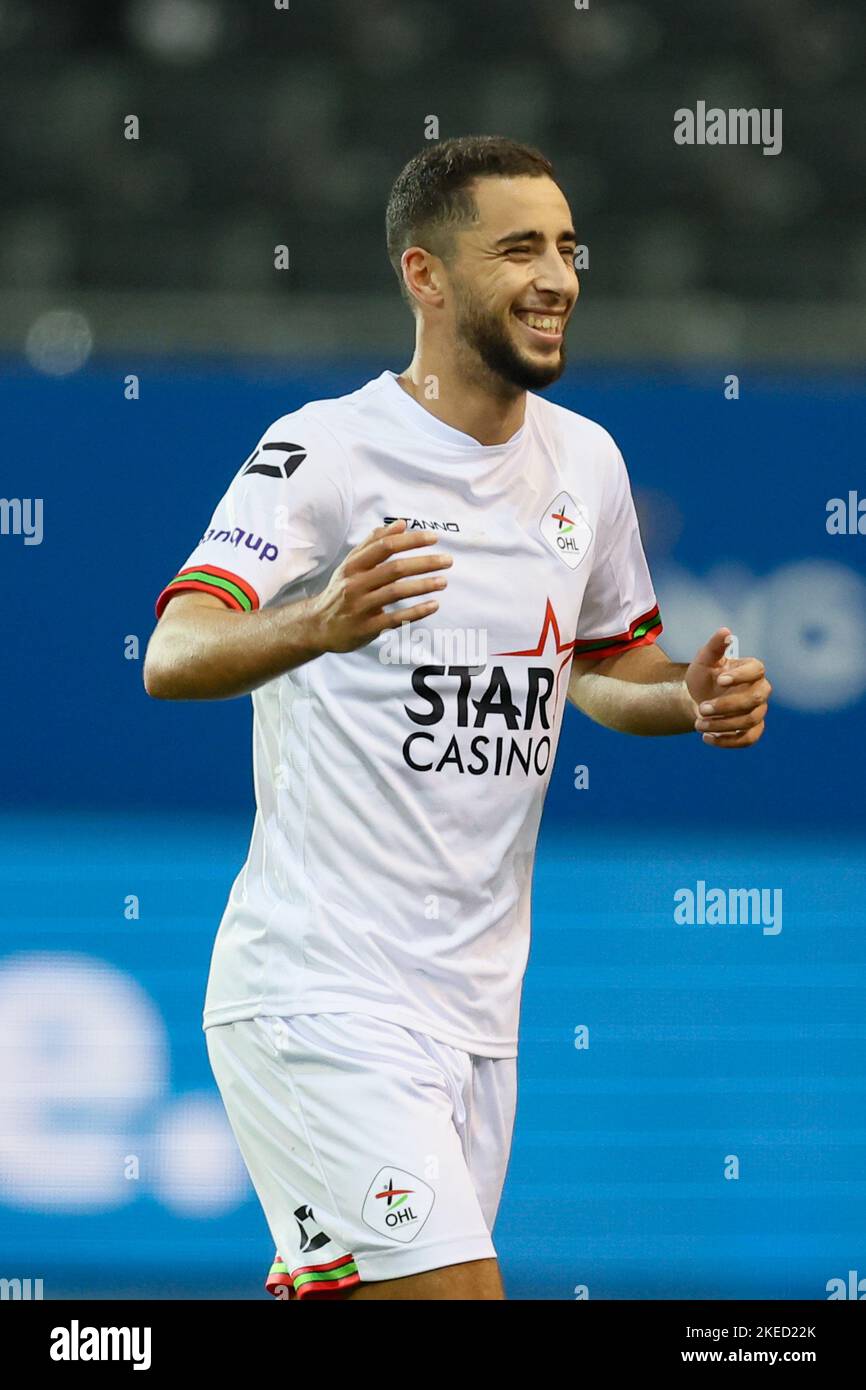 OHL's Sofian Kiyine celebrates after scoring during a soccer match