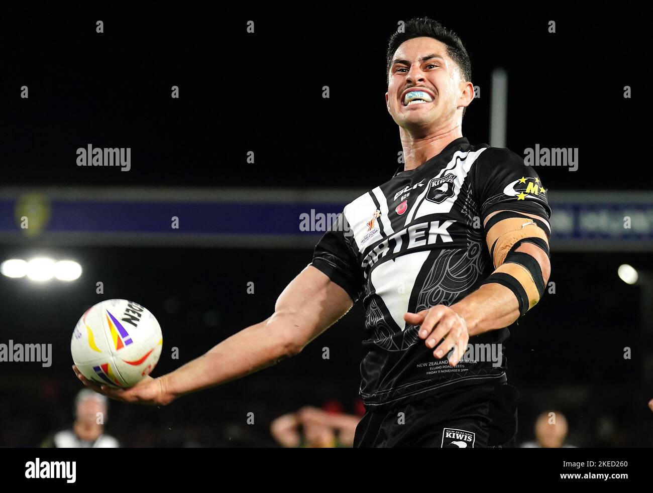 New Zealand&rsquo;s Dylan Brown celebrates scoring his side&rsquo;s second try 
