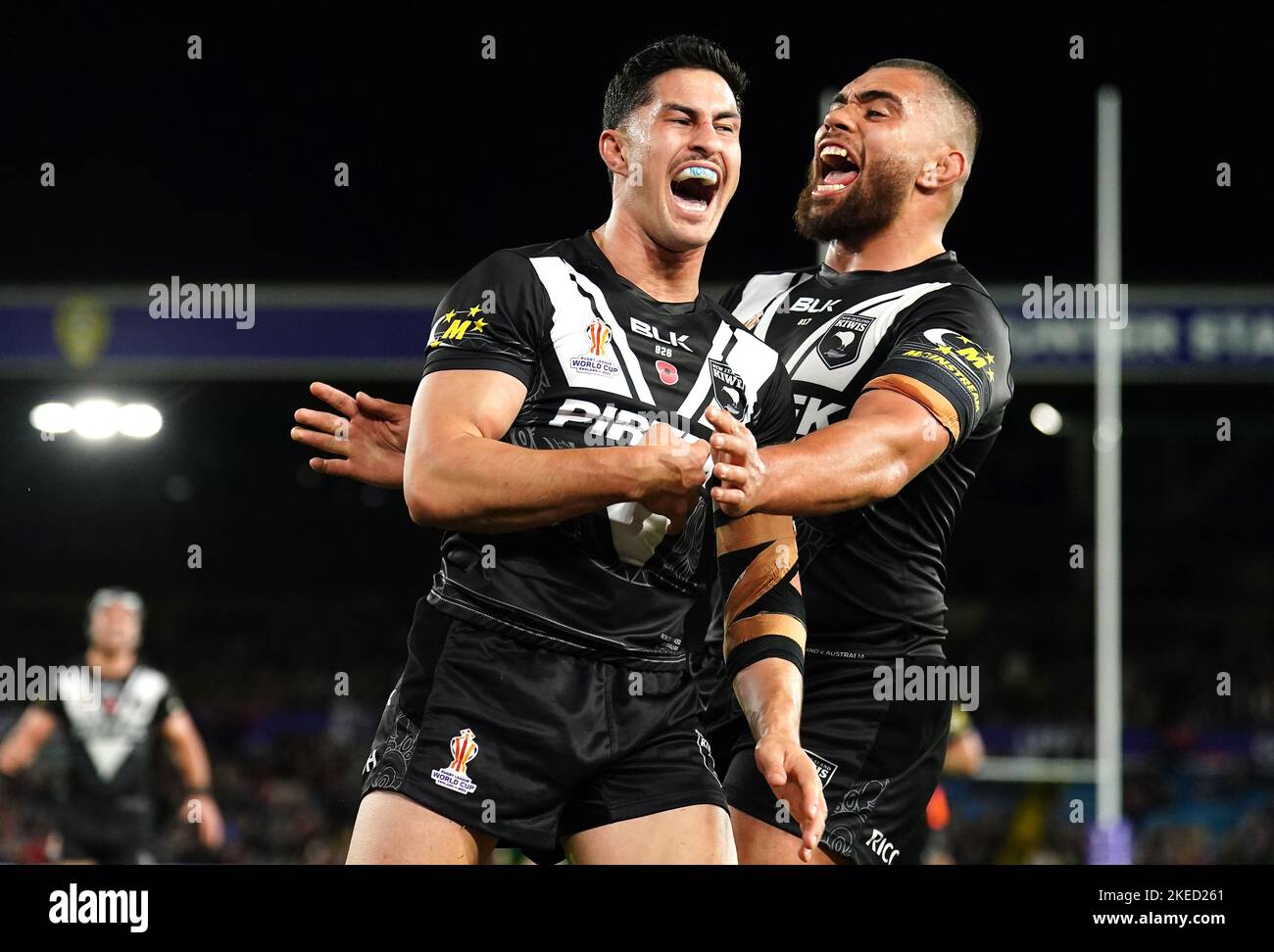 New Zealand&rsquo;s Dylan Brown (left) celebrates scoring his side&rsquo;s 