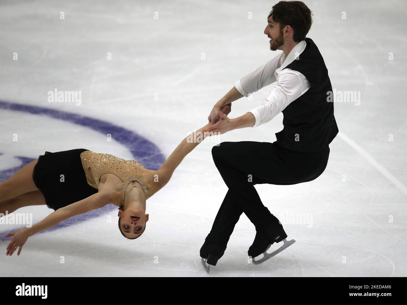 Italy's Sara Conti and Niccolo Macii during the pairs short program during the ISU Grand Prix of