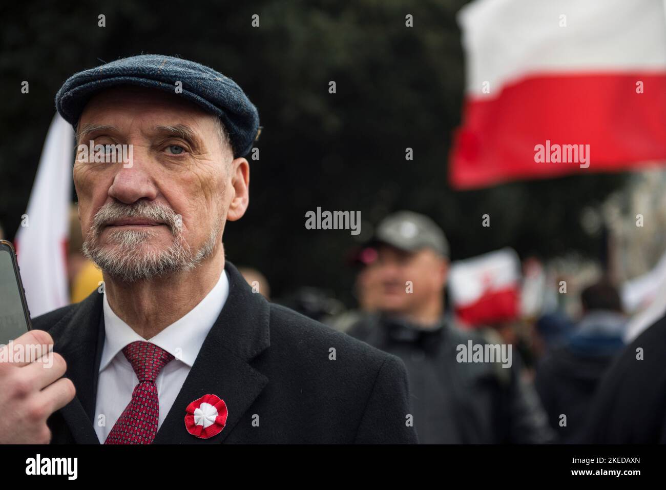 Antoni Macierewicz, former Minister of National Defense seen during the Independence March. Poland's National Independence Day marks the anniversary of the country's independence in 1918. It is celebrated as a nationwide holiday on November 11 each year. This year again tens of thousands of Poles took part in the Independence March in Warsaw organized by far-right organizations to celebrate the 104th anniversary of Poland's rebirth as an independent state. The slogan of the march was: 'Strong Nation, Great Poland!” (Silny Naród, Wielka Polska!). (Photo by Attila Husejnow/SOPA Images/Sipa USA Stock Photo