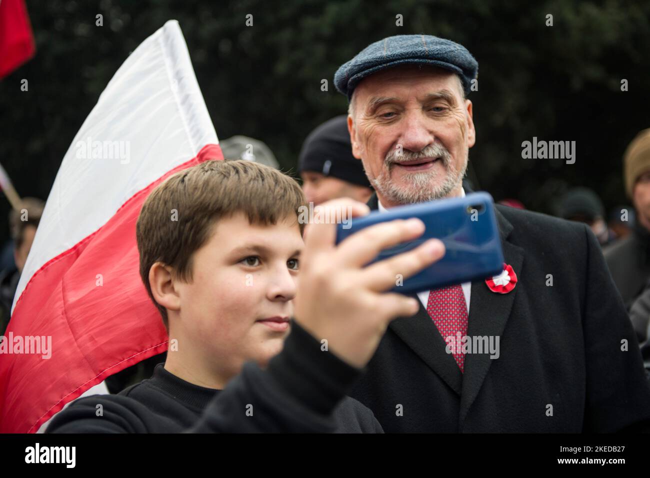 Antoni Macierewicz, former Minister of National Defense seen during the Independence March. Poland's National Independence Day marks the anniversary of the country's independence in 1918. It is celebrated as a nationwide holiday on November 11 each year. This year again tens of thousands of Poles took part in the Independence March in Warsaw organized by far-right organizations to celebrate the 104th anniversary of Poland's rebirth as an independent state. The slogan of the march was: 'Strong Nation, Great Poland!” (Silny Naród, Wielka Polska!). (Photo by Attila Husejnow/SOPA Images/Sipa USA Stock Photo