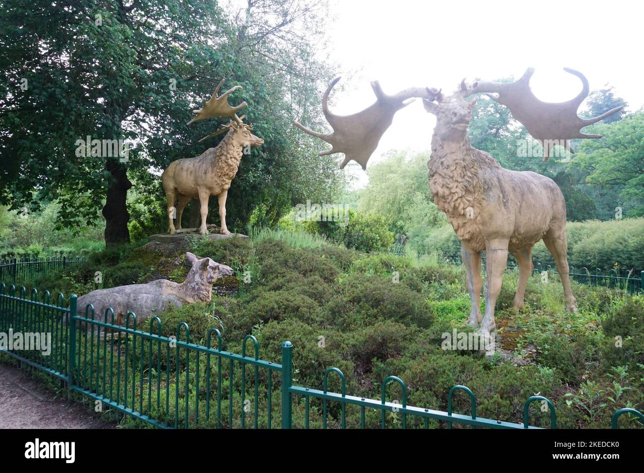 Sculptures of dinosaurs and other extinct animals at Crystal Palace in London, England, U.K Stock Photo
