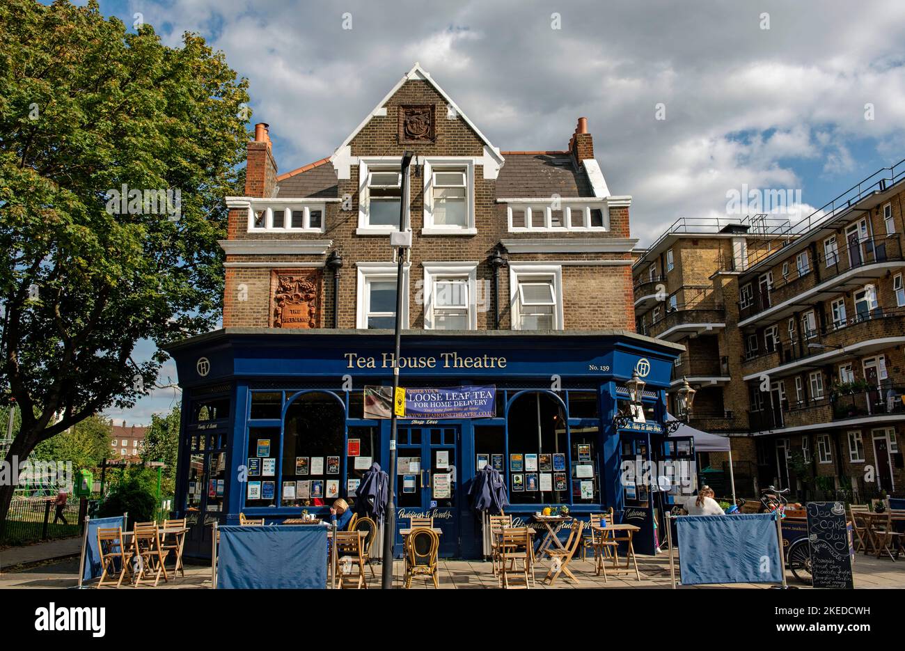 The Tea House Theatre Cafe with tables and chairs outside Vauxhall