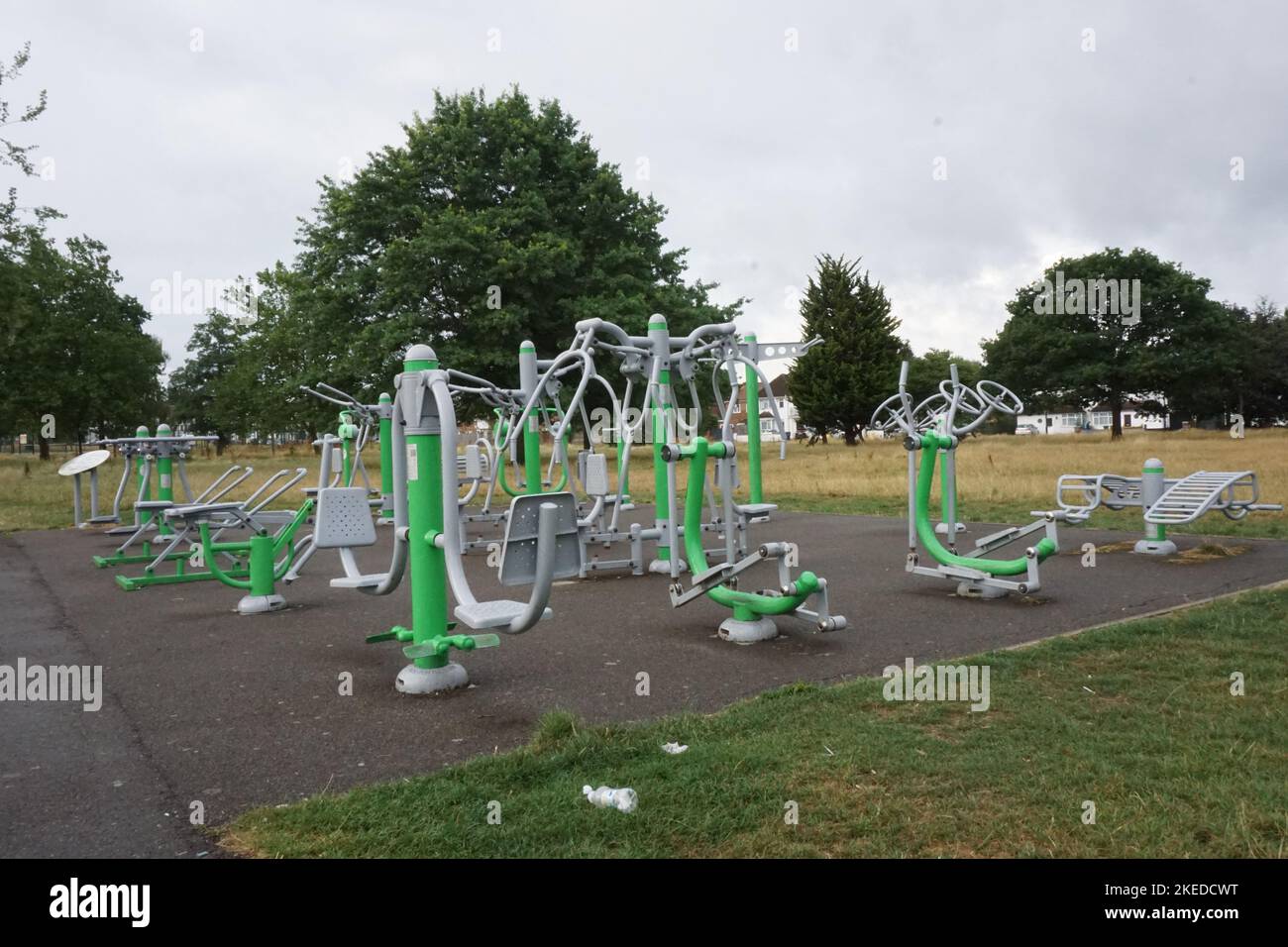 A public gym at Roe Green Park in Kingsbury, London, England, U.K Stock