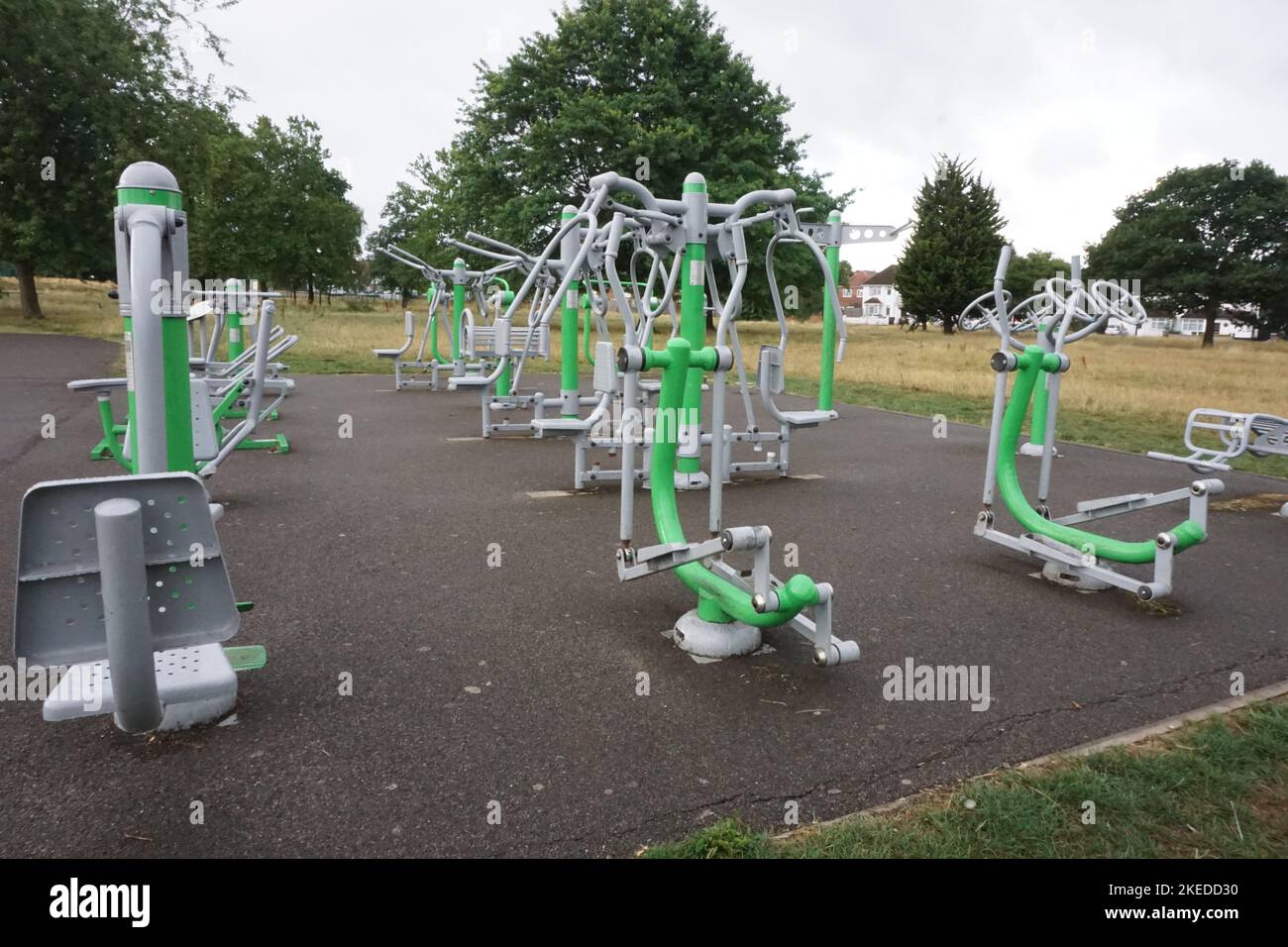 A public gym at Roe Green Park in Kingsbury, London, England, U.K Stock