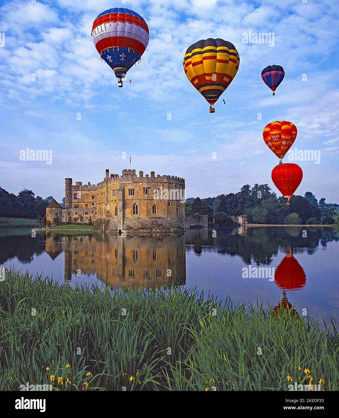 Hotair balloon event { circa 1980's) Leeds Castle, Kent Stock Photo
