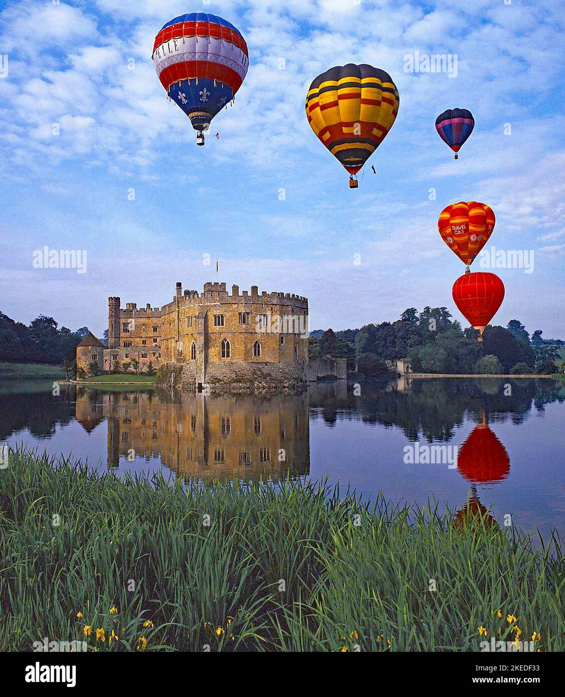 Hot-air balloon event { circa 1980's) Leeds Castle, Kent. Stock Photo