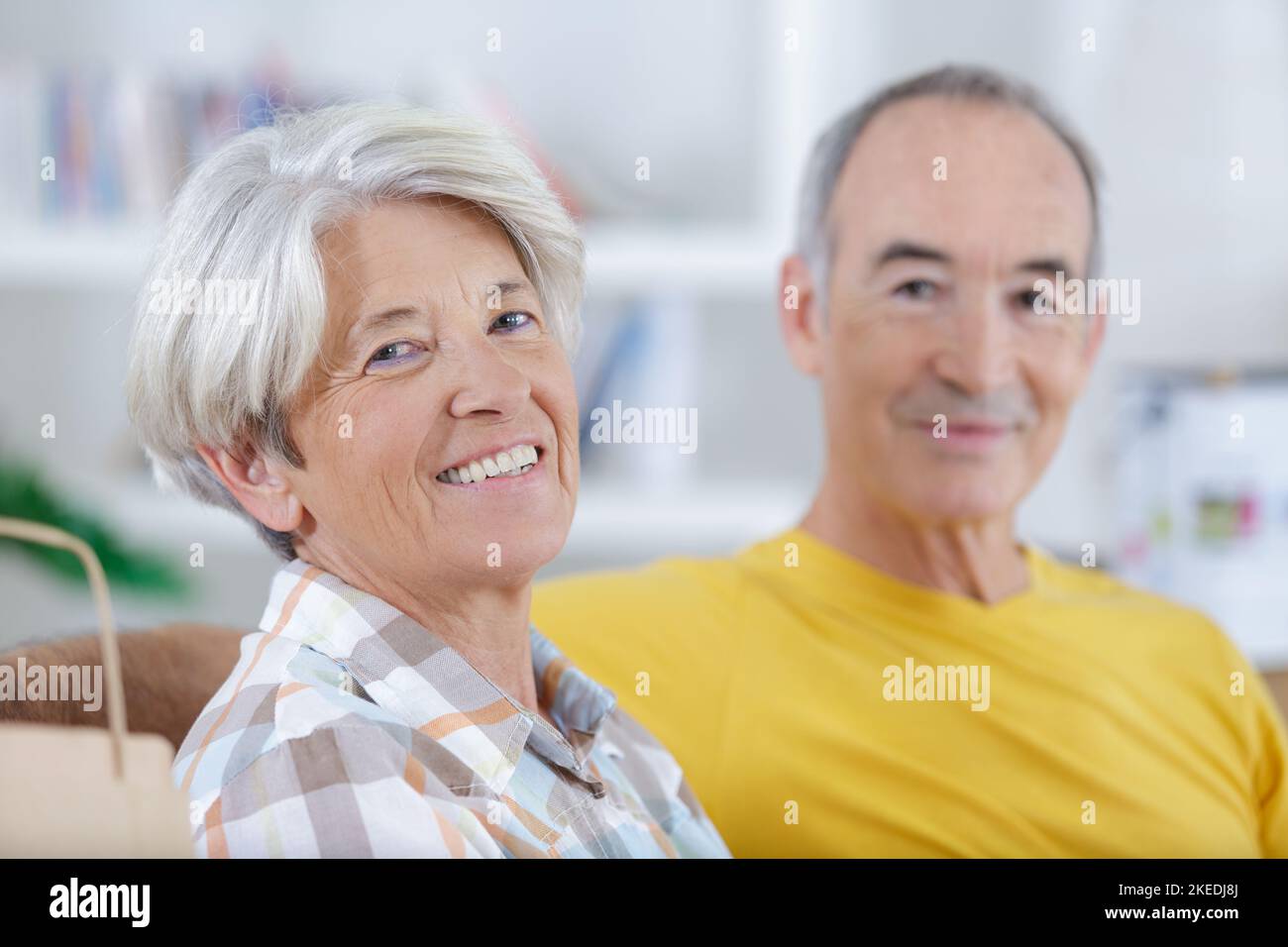 happy senior couple doing diy Stock Photo