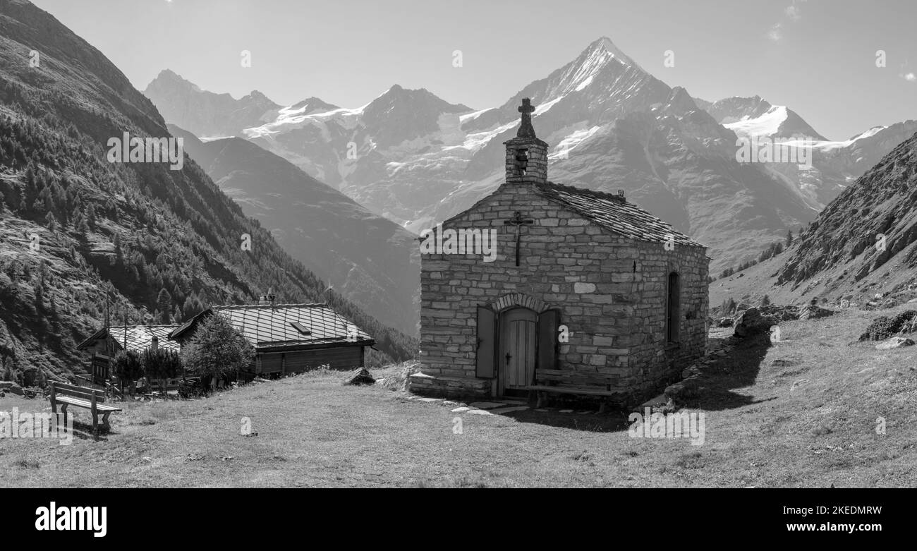 The Walliser alps peaks with the chapel and chalets of Ottafe - Bishorn ...