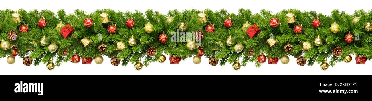 Christmas Border frame of tree branches on white background with copy ...