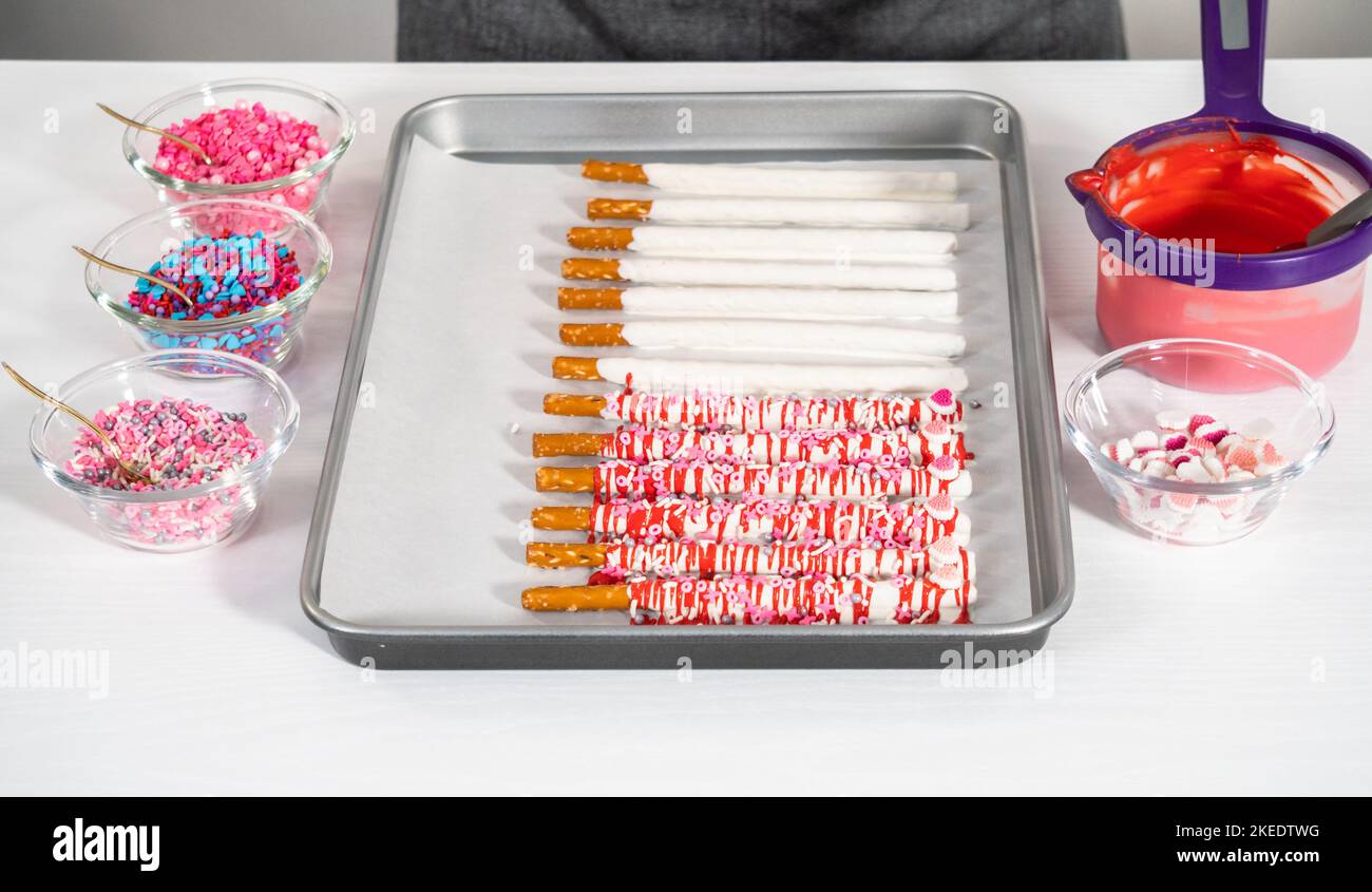 Valentine's Day Chocolate Covered Pretzel Rods Stock Photo Alamy