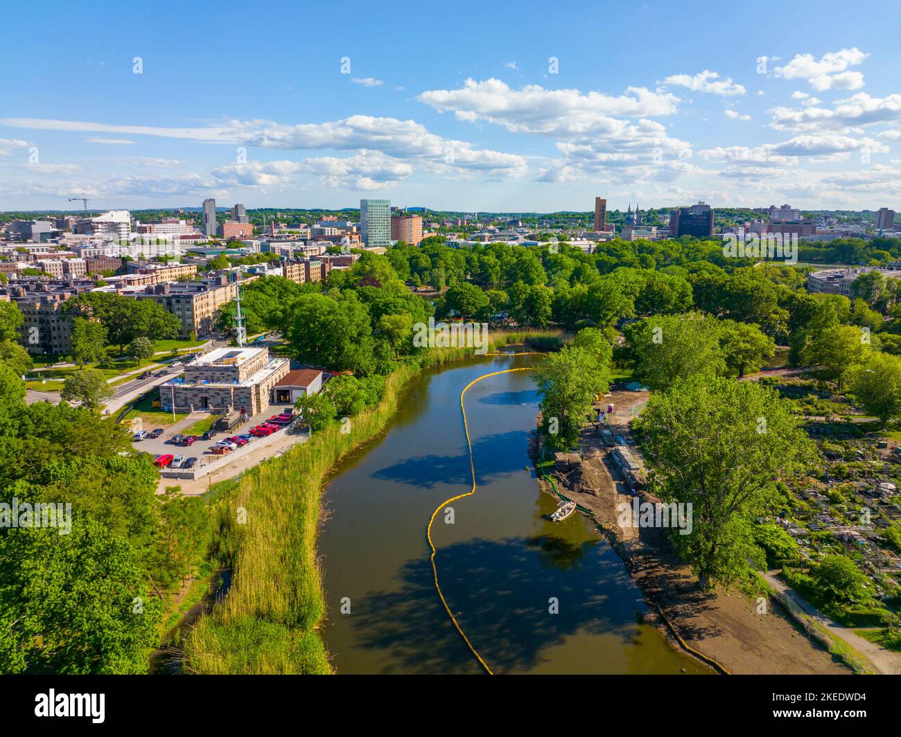 Back Bay Fens aerial view in summer near Charles River in Back Bay