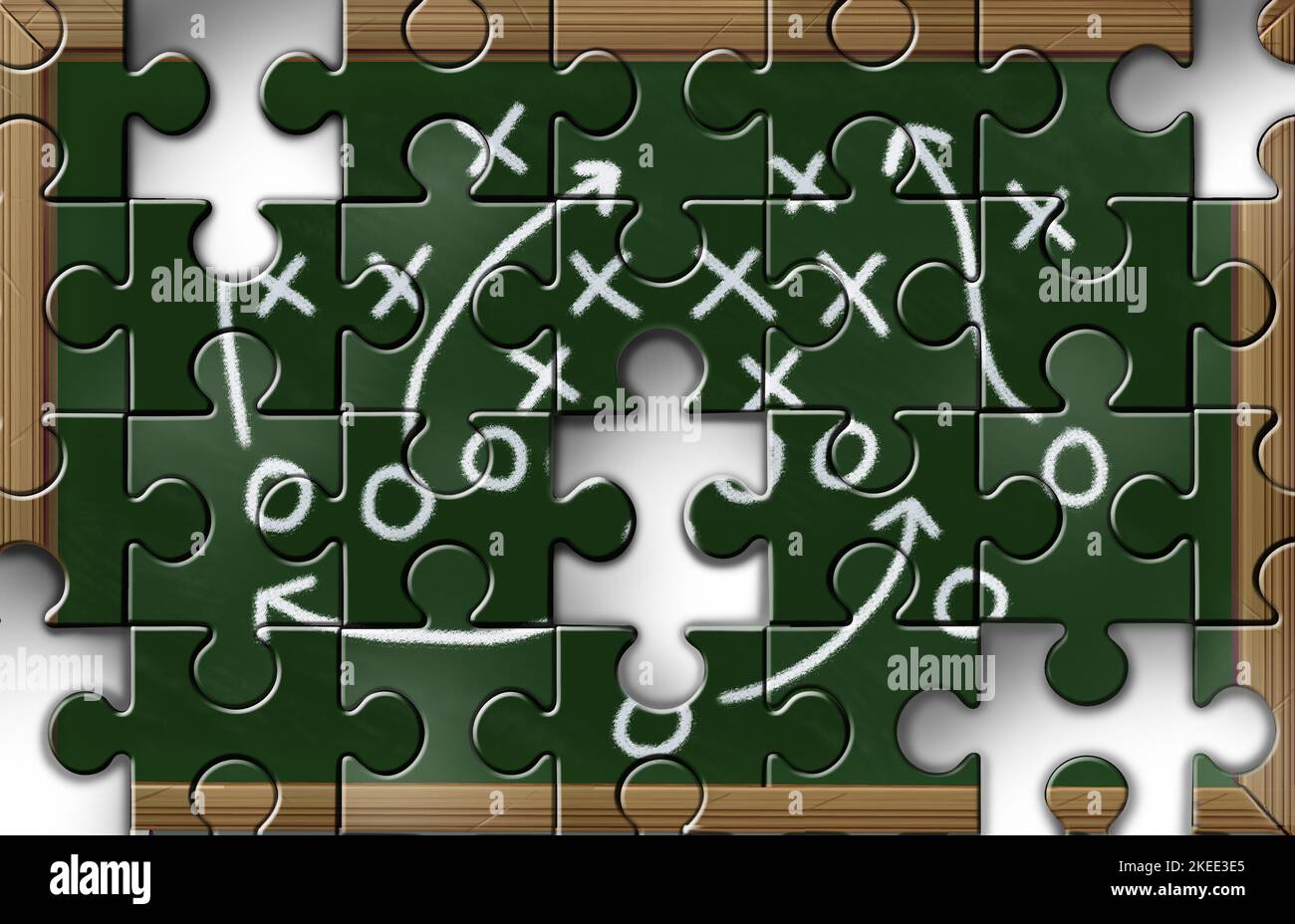 Putting A Strategy Together as a puzzle concept and a strategic planning or game plan for business success as a 3D illustration style Stock Photo