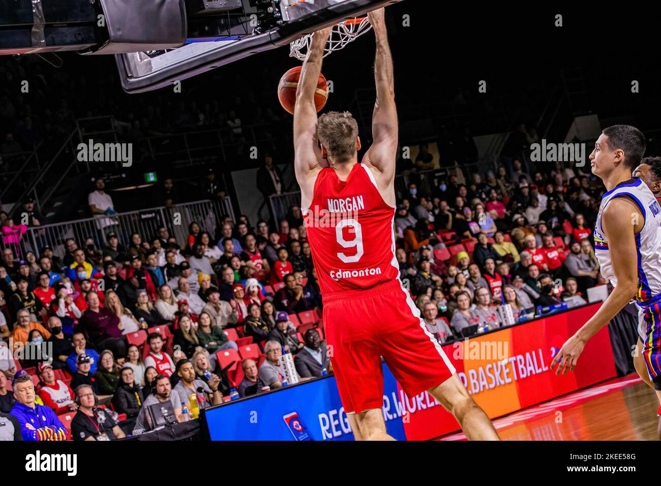 Canada's Connor Morgan slam dunks as Canada defeats, Venezuela. , . Canada Goose is now 9-0 in qualifying. (Photo by Ron Palmer/SOPA Images/Sipa USA) Credit: Sipa USA/Alamy Live News Stock Photo
