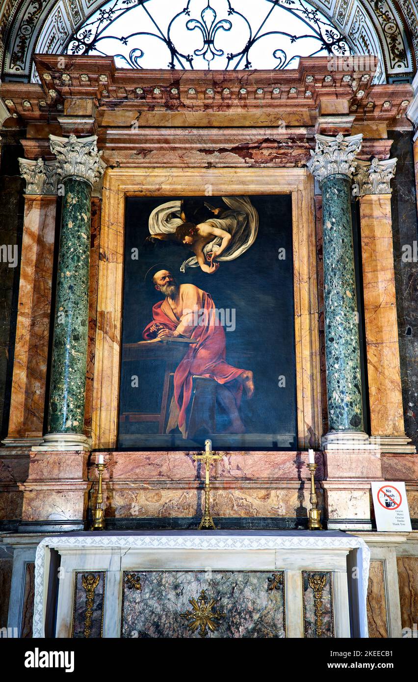 Rome Lazio Italy. The Church of St. Louis of the French. The inspiration of Saint Matthew by Caravaggio Stock Photo