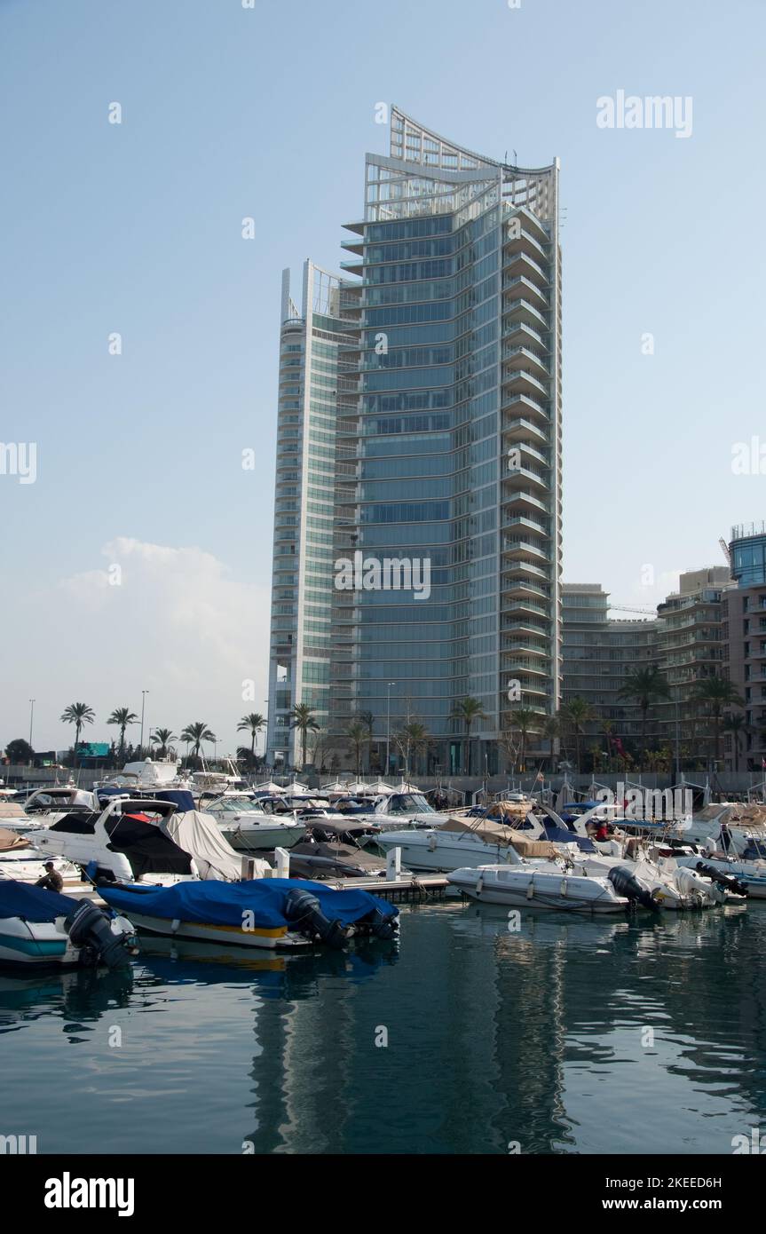Skyscraper and Small boats, Marina, Beirut, Lebanon, Middle East Stock Photo Alamy