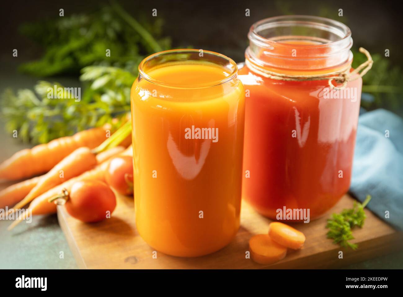 Vitamins drinks juice carrot and tomato, healthy lifestyle. Tomato and