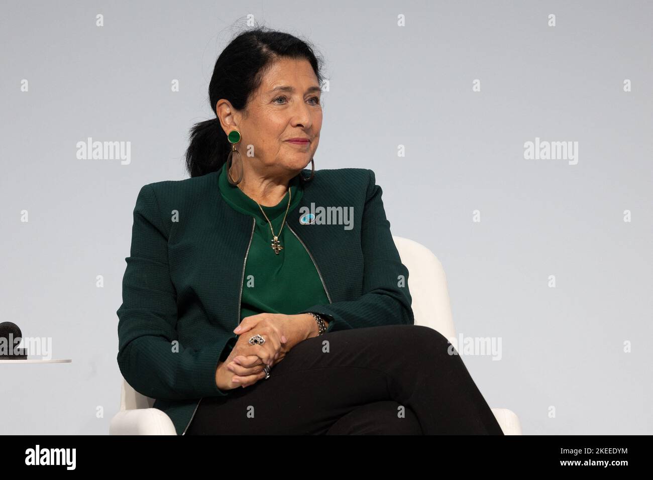 President Salome Zourabichvili speaks at the Peace Forum in Paris on November 11, 2022