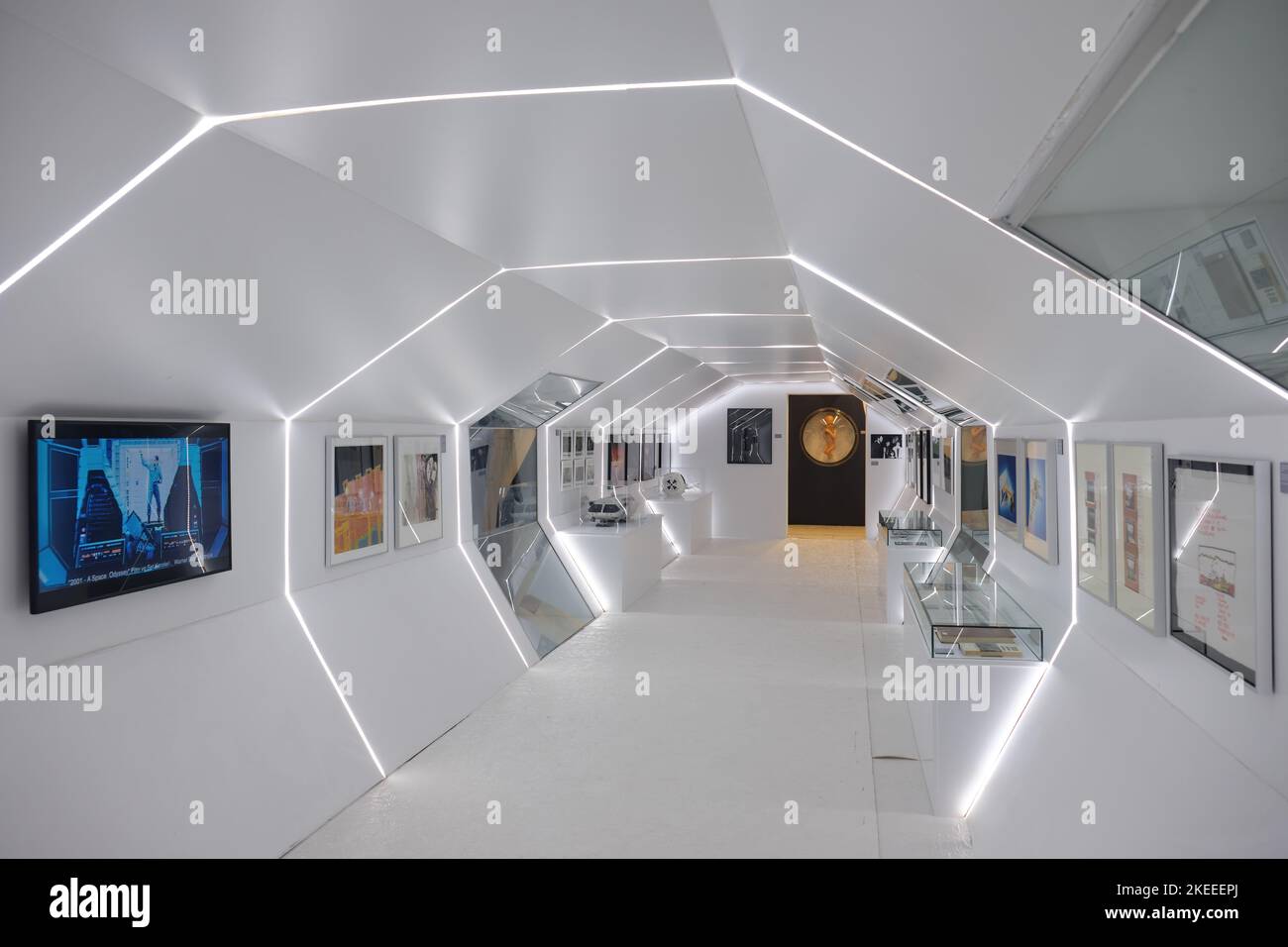 Upper floor of Istanbul Cinema Museum hosting Stanley Kubrick exhibition including materials from 2001: A Space Odyssey, cult science fiction classic. Stock Photo