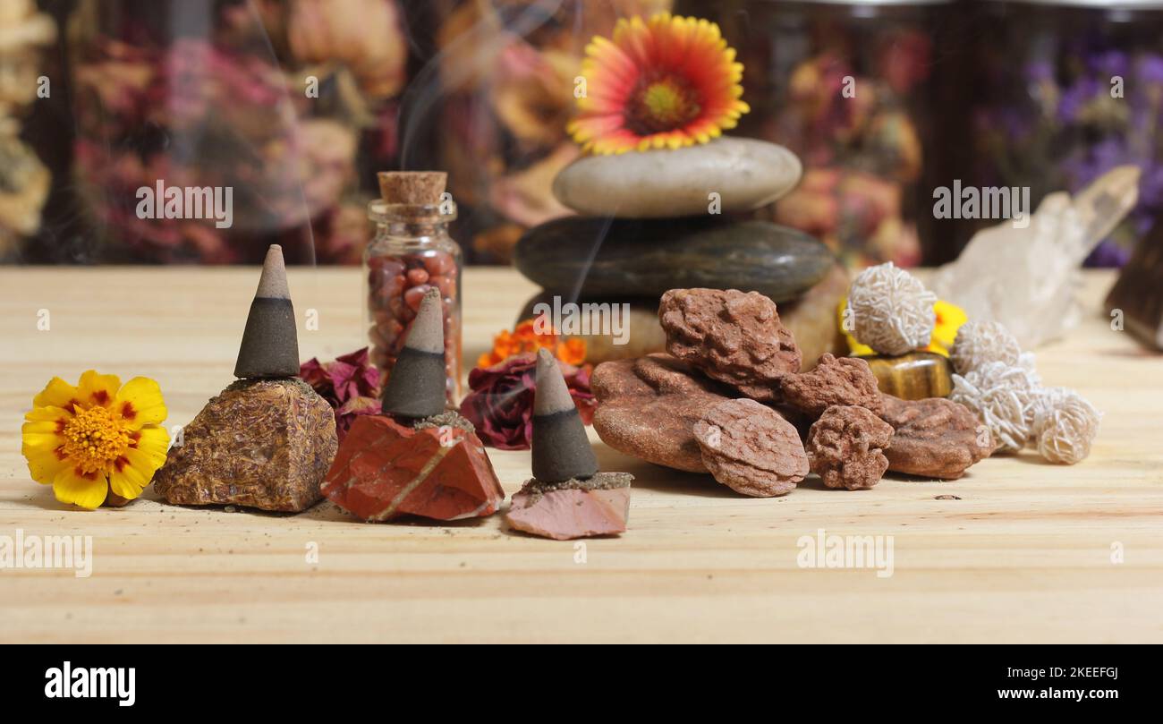 Desert Rose Rocks From Oklahoma on Meditation Altar Stock Photo - Alamy