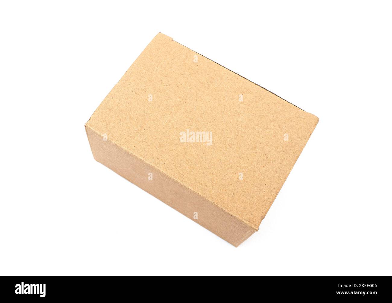 Cardboard box with blank surface isolated on white, top view Stock Photo