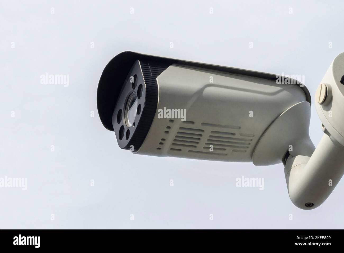 Close-up of security surveillance camera, CCTV camera in the city Stock Photo