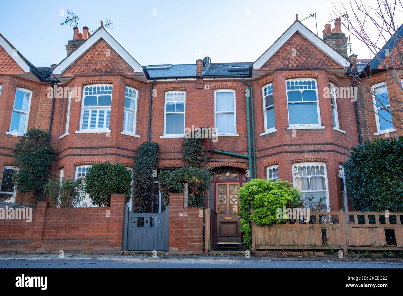 Typical red brick terraced houses in Ealing, West London Stock Photo