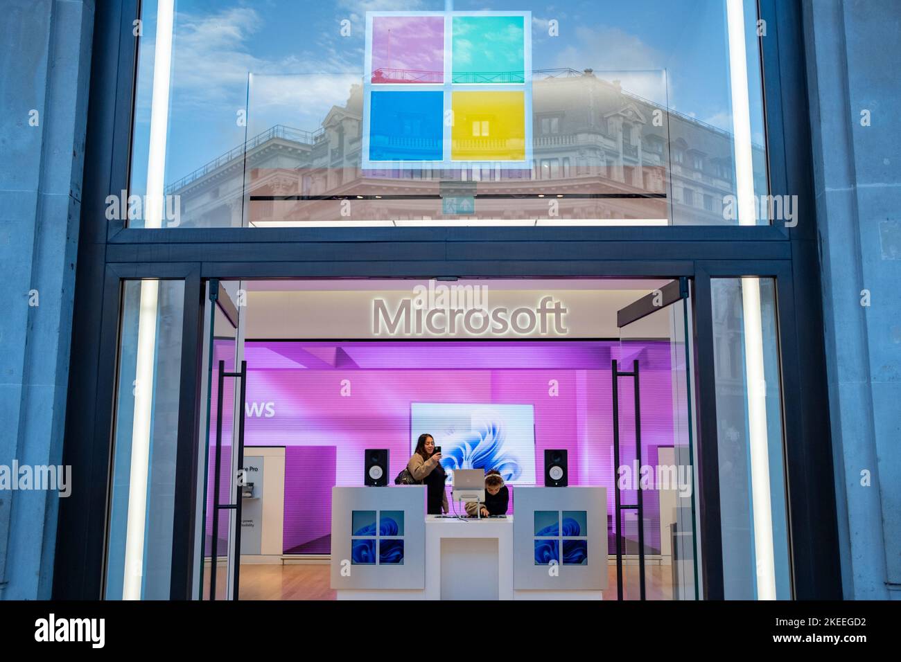 London- November 2022: Microsoft flagship UK store on Oxford Circus in the West End Stock Photo