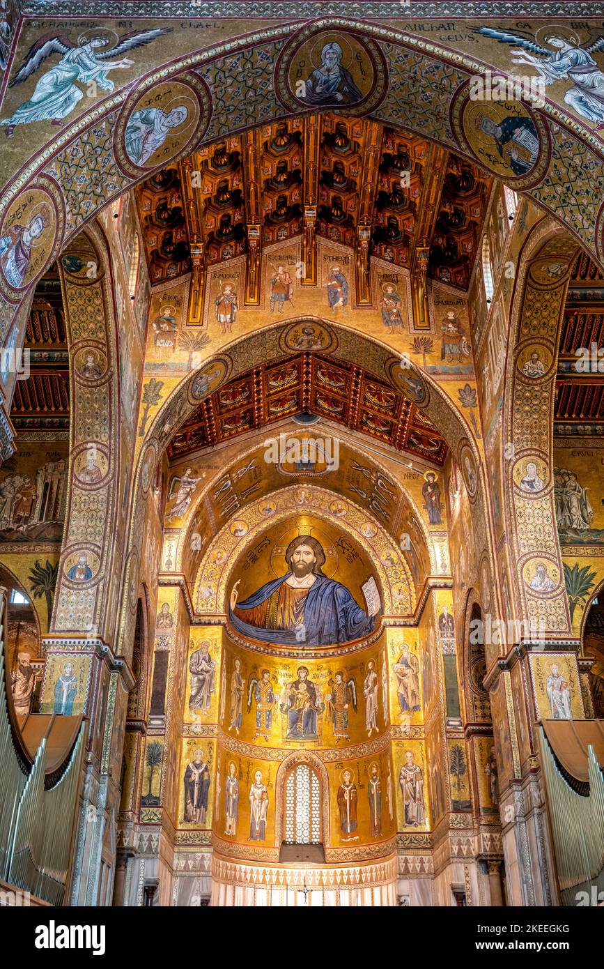 The Interior Of Monreale Cathedral, Palermo, Sicily, Italy Stock Photo ...