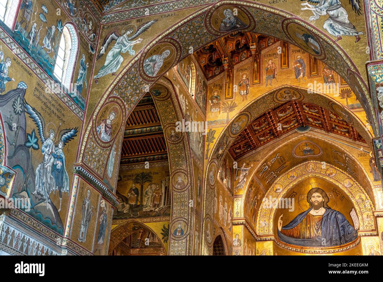 The Interior Of Monreale Cathedral, Palermo, Sicily, Italy Stock Photo ...