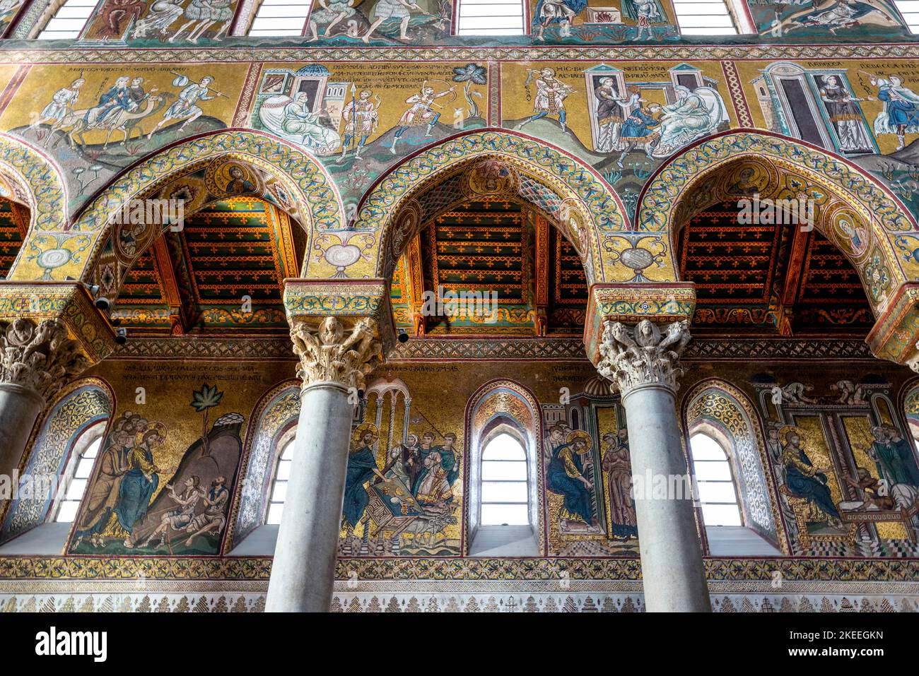 The Interior Of Monreale Cathedral, Palermo, Sicily, Italy Stock Photo ...