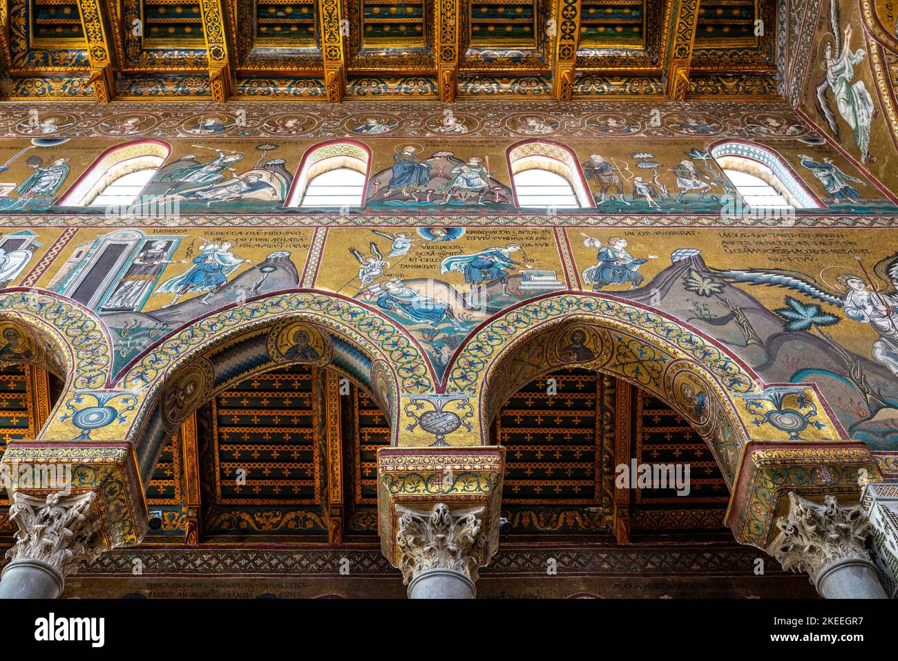 The Interior Of Monreale Cathedral, Palermo, Sicily, Italy Stock Photo ...