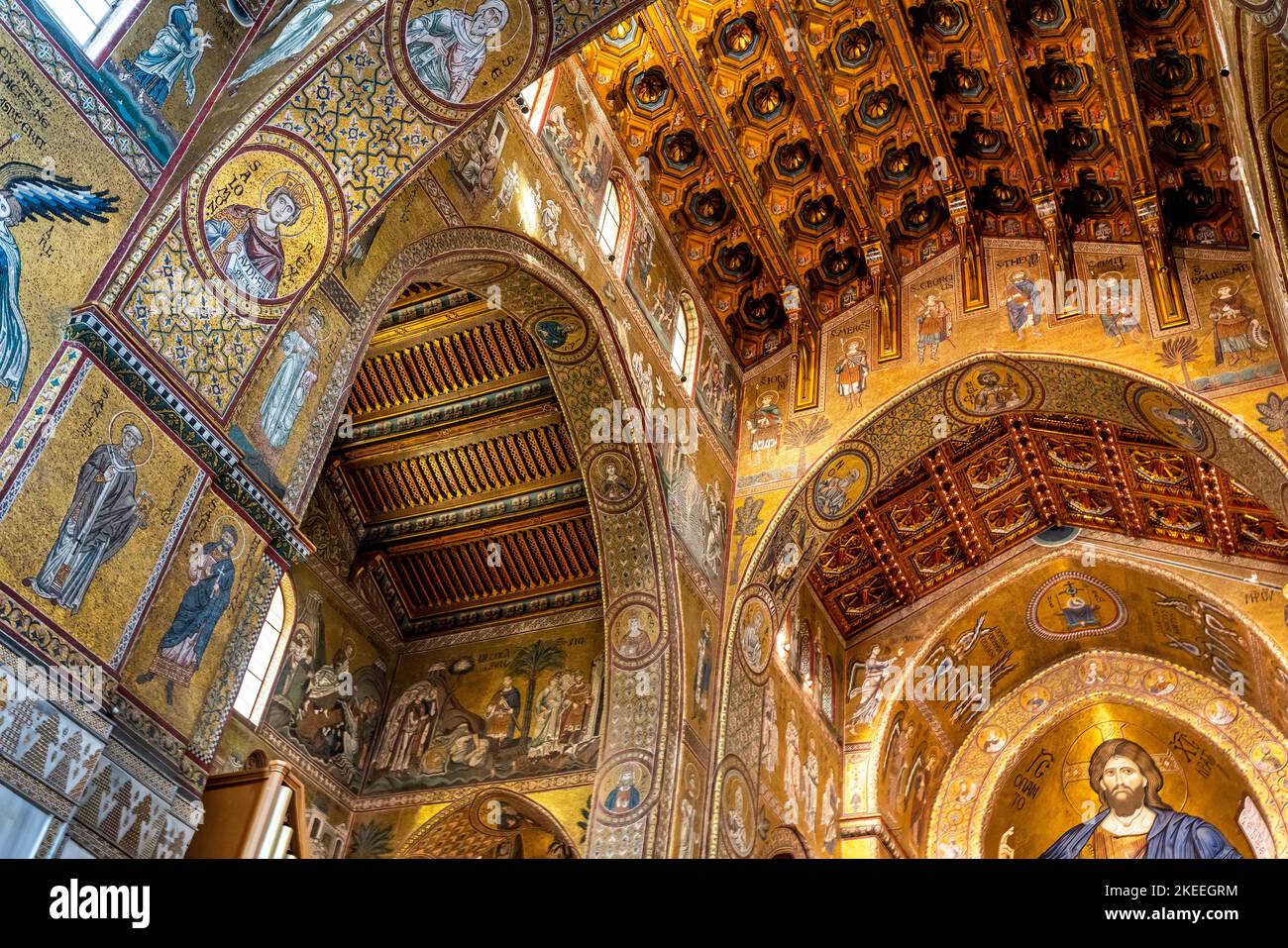 The Interior Of Monreale Cathedral, Palermo, Sicily, Italy Stock Photo ...