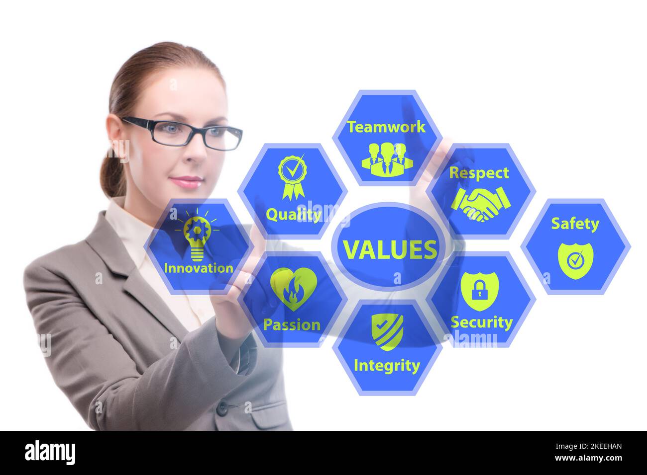 Businesswoman in corporate values concept Stock Photo - Alamy