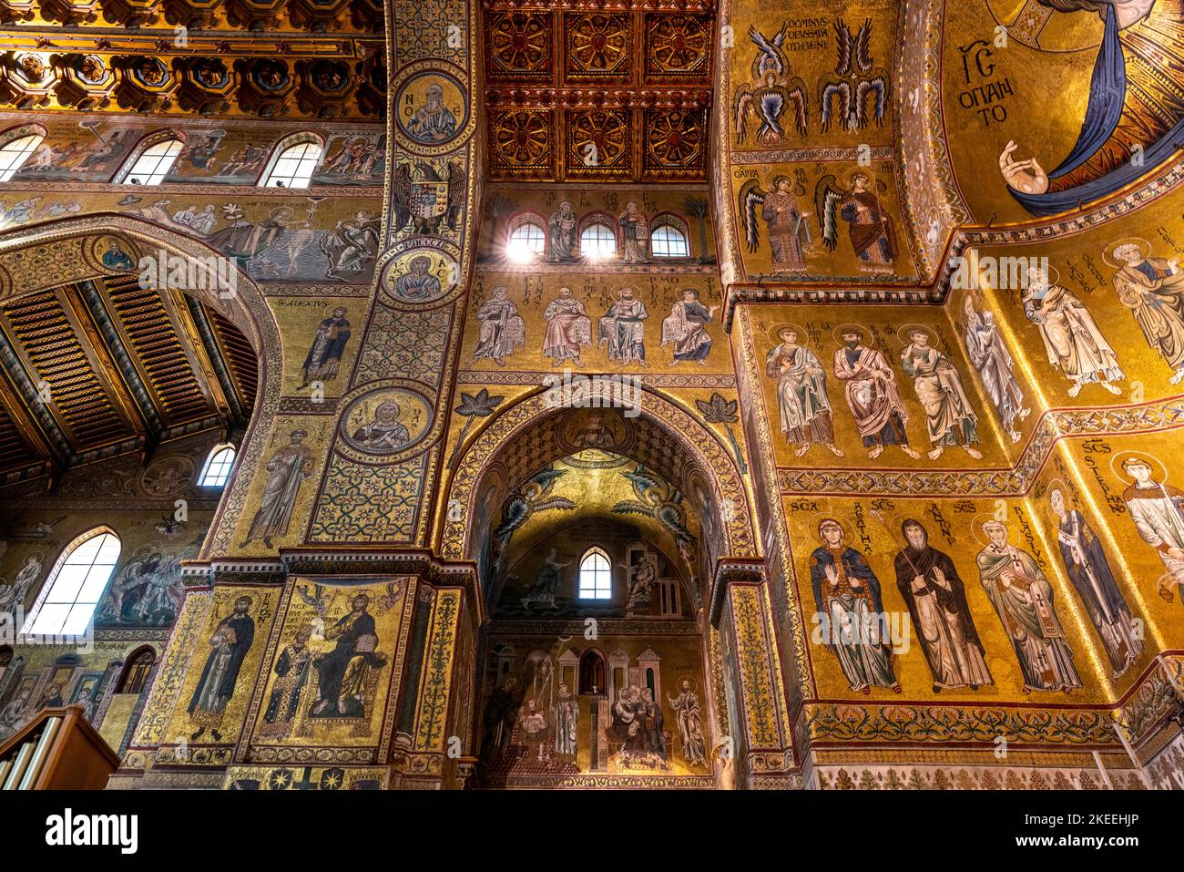 The Interior Of Monreale Cathedral, Palermo, Sicily, Italy Stock Photo ...