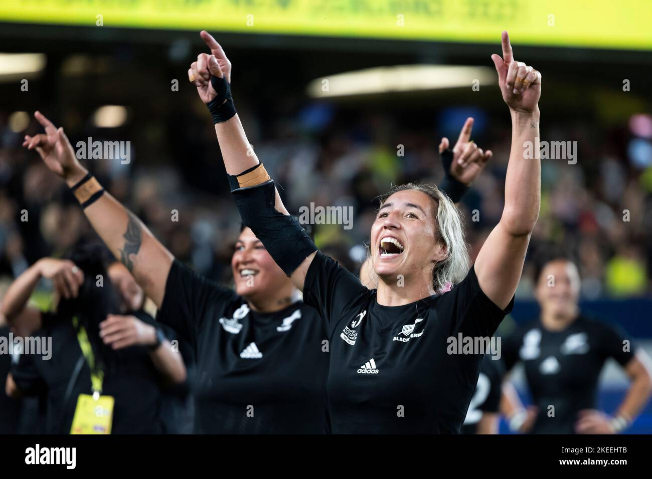 New Zealand's Sarah Hirini celebrates victory over England following the Women's Rugby World Cup final match at Eden Park in Auckland, New Zealand. Picture date: Saturday November 12, 2022. Stock Photo