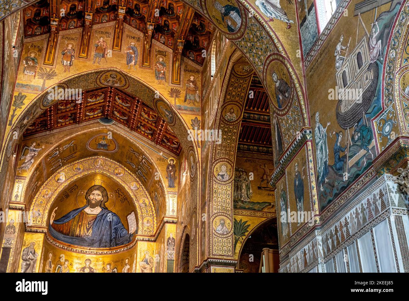 The Interior Of Monreale Cathedral, Palermo, Sicily, Italy Stock Photo ...