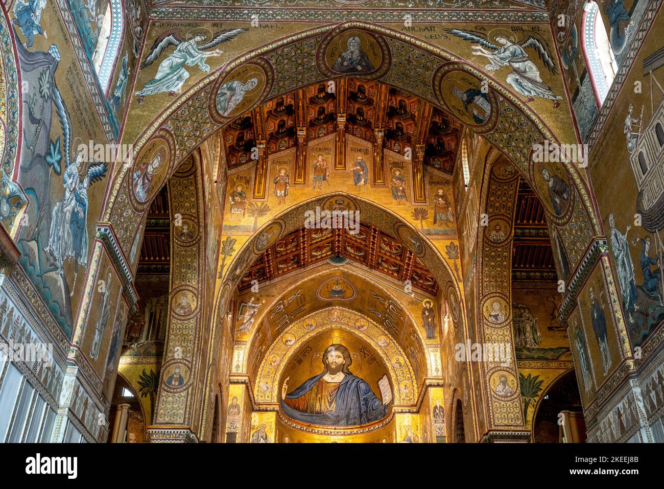 The Interior Of Monreale Cathedral, Palermo, Sicily, Italy Stock Photo ...