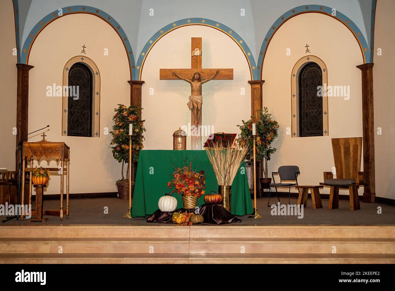 Altar of St. Mary's Catholic Church in Winona, Minnesota USA Stock
