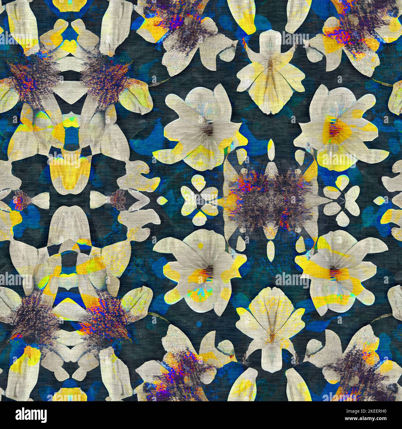 Retro kaleidoscope floral seamless pattern. Vintage geo gender neutral ...