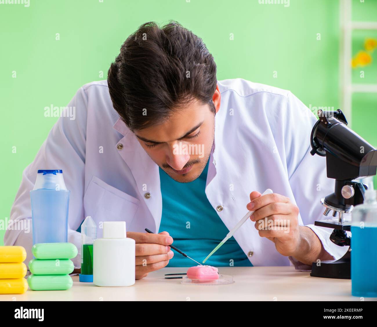 The chemist testing soap in the lab Stock Photo Alamy