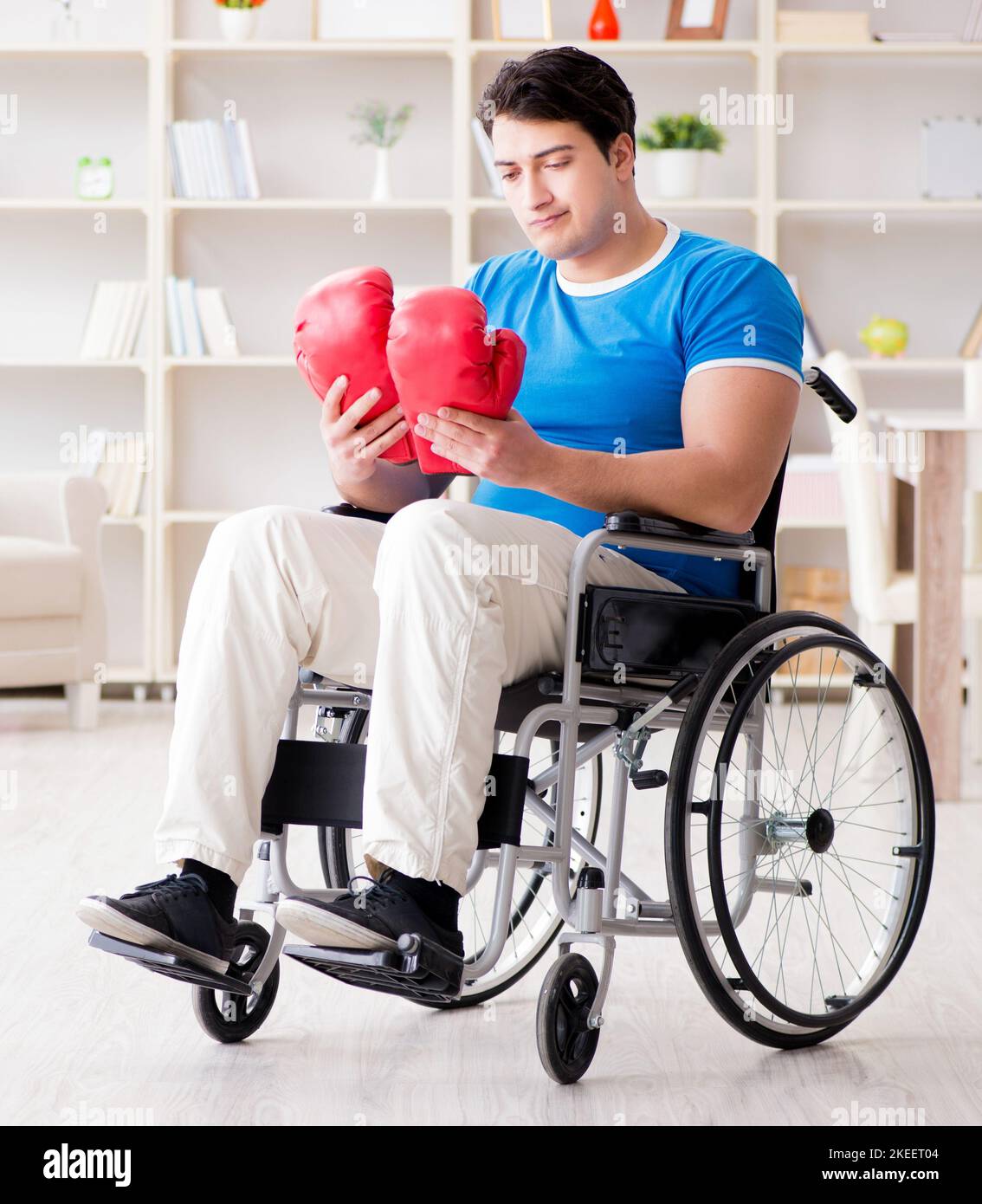The disabled boxer at wheelchair recovering from injury Stock Photo Alamy