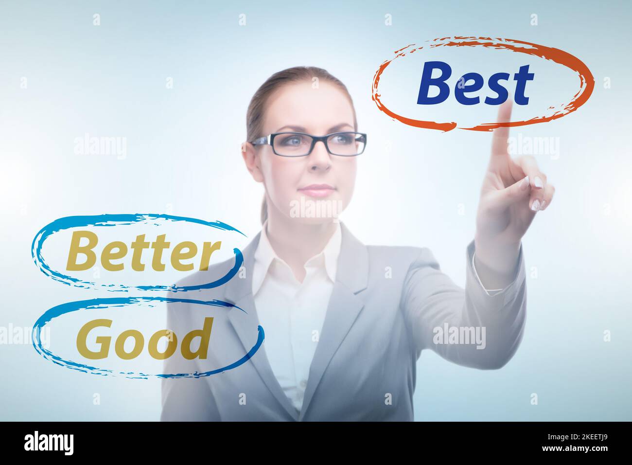 Businesswoman in good better and the best concept Stock Photo - Alamy